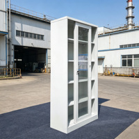 Armoire de présentation de livres en acier avec porte coulissante en verre transparent gris clair verrouillable pour le rangement de bureau, armoire de classement de bureau