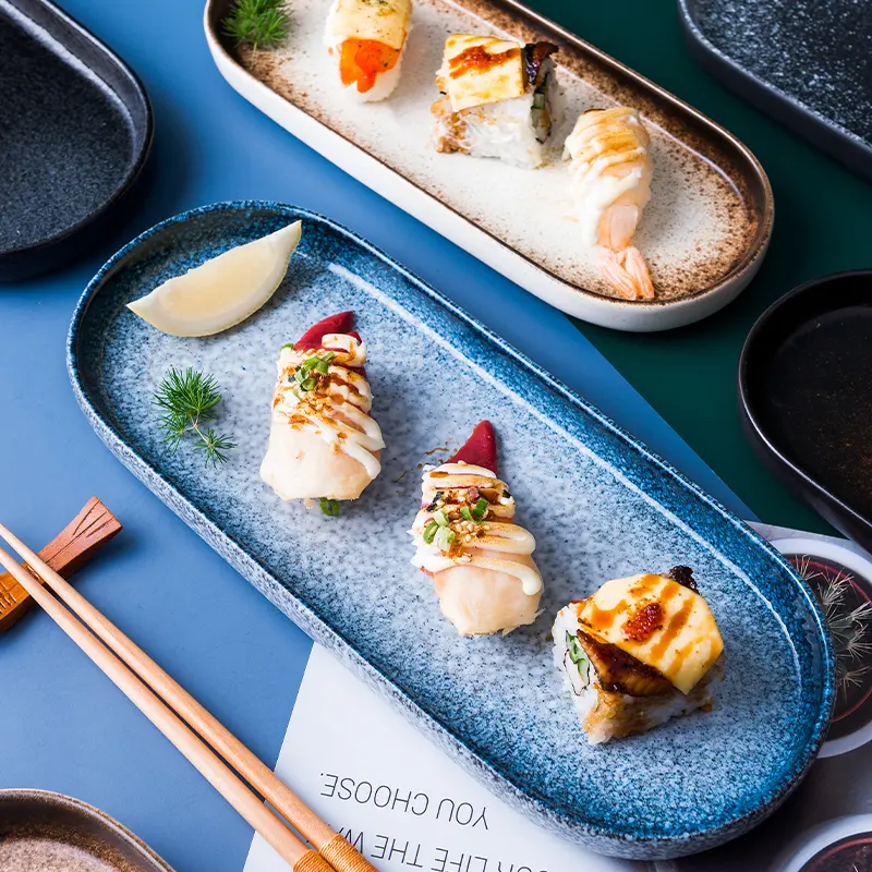 Japanese Style 10 Inch Different Size Rectangular Ceramic Plates Handmade Dinnerset Dish Plate for restaurant hotel