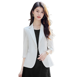 Women's Blazer Three Quarter Sleeve Solid Color Polyester Anti Wrinkle Workwear Professional Suit Jacket - Product Image 5