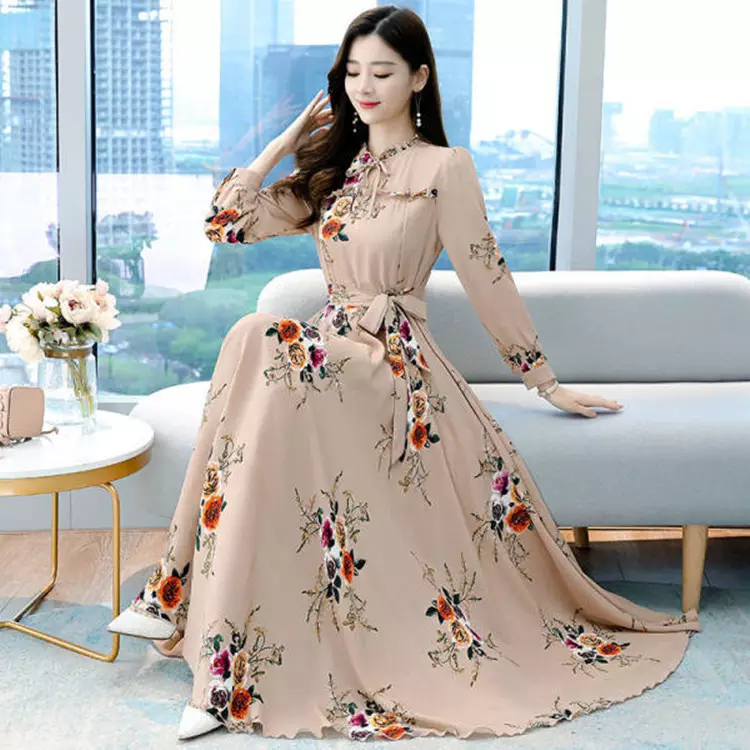 sachin and babi light blue dress Black Long Sleeve Ditsy Floral Chiffon Midi Dress
