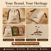 Pochette à cordon personnalisée en coton et lin à chevrons avec cordon en cuir, sac d'emballage écologique de luxe pour bijoux, bougies et cadeaux arabes