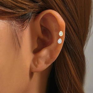 <b>Titanium</b> Plated Moon Stud Earrings 1.2x8mm For Ear Cartilage Piercing Unisex Jewelry With Crystal Inlay - Product Image 4