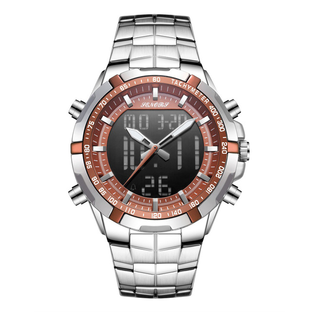 Luxury Waterproof Light Stainless Steel Dual Movement Quartz Analog Digital Watch