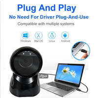 Pemindai Barcode 1D 2D QR Code Omnidirectional Desktop EDOO D43 dengan Sensor Otomatis, Scanner Counter Tetap, Kabel USB untuk Supermarket dan Retail