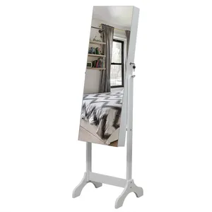 Adjustable Organizer Storage Mirrored Floor Standing 4-Layer Shelf Jewelry Armoire Cabinet Inner Full Mirror