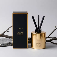 Diffuseur de parfum d'ambiance de luxe AIKUN en or avec coffret cadeau noir, idéal pour les hôtels et la décoration d'ambiance, vente en gros et en vrac