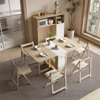 Kleiner Moderner Multifunktionaler Massivholz-Esstisch-Set mit Ausziehbarem Klappdesign für 4 Personen mit Stauraum Kostenlos