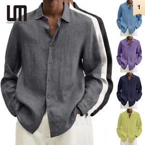 Liu Ming Hot Selling Großhandel 2024 Männer Casual Revers geknöpft Baumwolle Leinen Übergroße Top Loose Plus Size T-Shirts