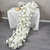 Chemin de Table Élégant Rose Artificielle Blanc Pur et Souffle de Bébé pour la Décoration de Centre de Table Longue de Fête de Banquet de Mariage