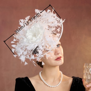 Chapeau élégant à large bord en forme de dôme pour les goûters et <span class=keywords><strong>la</strong></span> Saint-Valentin, orné de plumes artificielles, bandeau décoratif - Product Image 2