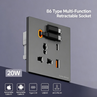 YuHe Group 86 Geri Çekilebilir Priz 1 USB-C 1 USB-A 20W Metal Duvar Prizi IP20 Wi-Fi Modern Tasarım Akıllı Yaşam 10A QC Yüksek Güç PD