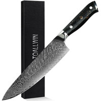 Couteau de chef professionnel de 8 pouces en acier Damas à motif d'arête de poisson VG10 à 67 couches avec manche en résine noire