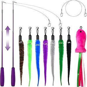 لعبة عصا تفاعلية للقطط بريش، قابلة للسحب من ثلاث قطع، مجموعة ألعاب للقطط الأليفة - Product Image 6