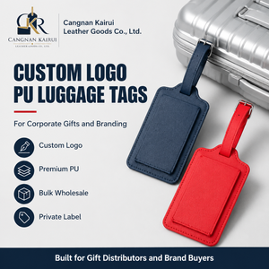 <span class=keywords><strong>Étiquette</strong></span>s de bagages en cuir PU avec logo personnalisé en relief, porte-carte d'identité et boucle métallique pour cadeaux d'affaires et voyages - Product Image 1