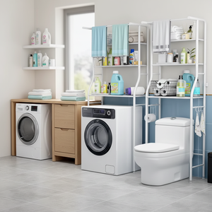 Cage de rangement double en acier inoxydable non perforé pour salles de bain domestiques – Étagère de rangement au design classique pour toilettes et machines à laver - Product Image 4