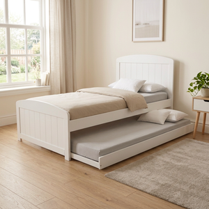 Practical Radiata <b>Wood</b> & MDF Trundle <b>Bed</b> – Minimalist European <b>Frame</b> with Pull-Out Space-Saving Design - Product Image 5