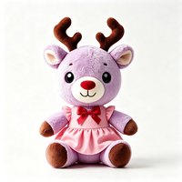 Peluche renne violet clair personnalisée avec robe tutu à volants et nœud en satin rouge, poupée en peluche, cadeau de Noël pour enfants, adorable peluche renne