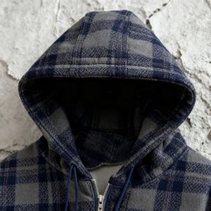 Sudadera con capucha unisex extragrande de felpa francesa de 400 g/m² con cremallera y diseño de cuadros a cuadros, estilo vintage, para hombre, de fabricantes de ropa. - Product Image 3