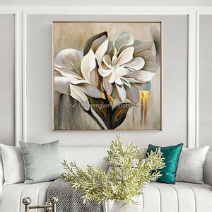 Arte acrílico abstracto de flor para pared, lienzo grande pintado a mano, Retro, blanco, dorado, gris, arte de <span class=keywords><strong>flores</strong></span> <span class=keywords><strong>al</strong></span> óleo, 100% - Product Image 2