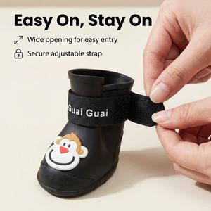 Bottes de pluie imperméables antidérapantes en caoutchouc à semelle souple et respirante en tissu peluche pour chiens, idéales pour l'extérieur en toutes saisons (Four) - Product Image 2