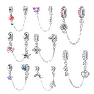 New S925 Sterling Silver Zircon <b>Charm</b> <b>Bead</b> Butterfly Flower Rainbow Key Safety Chain Pendant DIY <b>Bracelet</b> Children's Women - Product Image 3