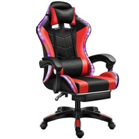 Chaise de jeu de course en cuir PU noir en gros avec LED RGB, chaise de bureau bon marché pour ordinateur PC, fauteuil inclinable de jeu avec lumières et repose-pieds