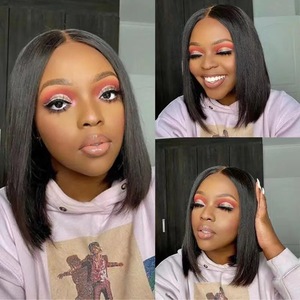 Parrucca con pizzo frontale Spot, copricapo, parrucca transfrontaliera da <span class=keywords><strong>donna</strong></span>, capelli corti lisci, ondulati e voluminosi, neri, naturali e realistici, all'ingrosso - Product Image 2