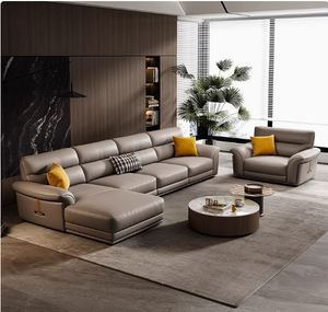 Sofá de Cuero Italiano Minimalista de Primera Calidad, Sofá Esquinero Moderno de Lujo Ligero, Combinación de Sofá y Chaise Longue para Sala de Estar - Product Image 3