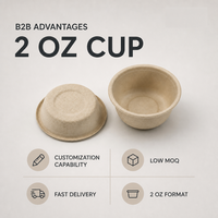 Gobelet à sauce en bagasse de canne à sucre compostable de haute qualité, 2 oz, avec couvercle, pour la restauration à emporter, directement de l'usine