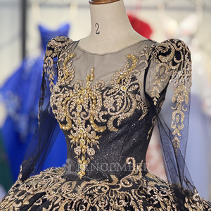 Jancember 1363 abiti da donna ricamati <span class=keywords><strong>in</strong></span> <span class=keywords><strong>pizzo</strong></span> dorato Chic <span class=keywords><strong>nero</strong></span> a maniche lunghe - Product Image 5