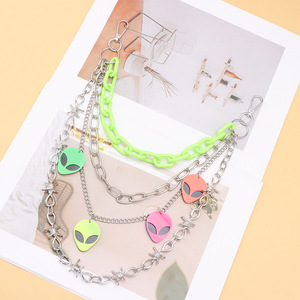 Cadena de cintura de plástico fluorescente colorida Yueli con colgante de alienígena, cadena de metal punk para mujer, cadena corporal de moda para fiestas - Product Image 3