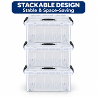 Organisateur de placard pour la maison, boîte de rangement en plastique transparent 43L, empilable, avec couvercle et poignée noire, pour serviettes et linge