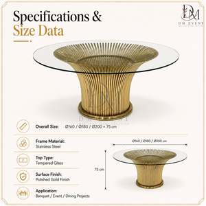 Mesa de Comedor Redonda Personalizada con Base de Acero Inoxidable Dorado y Diseño de Rayos de Sol, con Cubierta de Vidrio Templado Espejado - Product Image 5