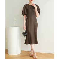 Robe plissée haut de gamme en polyester, mi-longue, à manches princesse, style pastoral, ample et décontractée, nouvelle collection été 2026, qualité supérieure