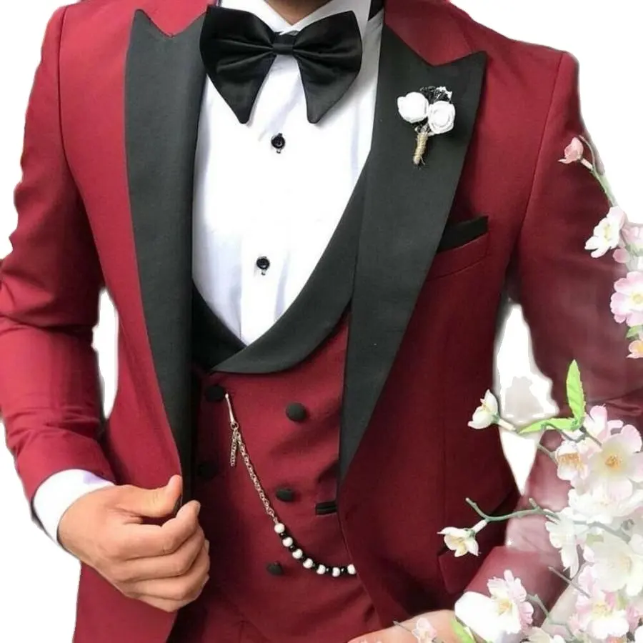 3-Pieces costume homme Groom Wedding Men Suit Dress Double-Breasted Business suits slim fit set for men Jacket + Trousers + Vest