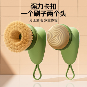 Cepillo de limpieza de cocina multiusos redondo de sisal natural a base de plantas con cabezales dobles para una fregado eficiente - Product Image 1