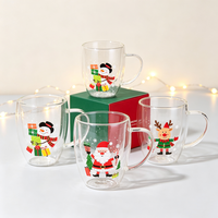 Tasse en verre imprimée sur le thème de Noël, motif de dessin animé, pour le lait, le petit-déjeuner, le café, le thé au lait, tasse à double paroi