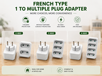 Adaptador Europeo Blanco de 2 Vías, Enchufe de 2 Pines, Entrada de 2 Tomas Ovaladas, 6A 250V Máx. 1500W, Divisor de Bloque Biselado para Alemania y Francia