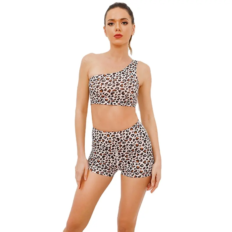 OEM Custom Logo Top Bra Sports Slim Suits Stylish Ladies Yoga Pants Leopard Printing Women Fitness Leggings Gym Sets