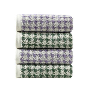 Une serviette de visage douce en pur coton pied-de-poule, 34x72 cm, poids moyen, absorbante, verte et violette - Product Image 2