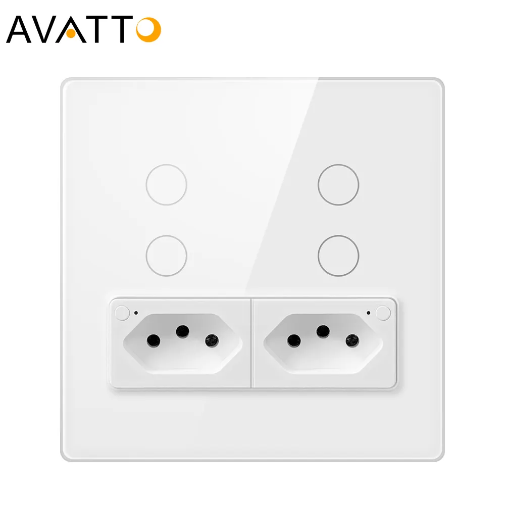 Tuya Brazil Smart Wall Dual Socket 2 In 1 Light Switch 4 Gang Wireless Remote Control WiFi Touch Plug Switch For Smart Home