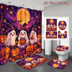 Cortina de Ducha de Poliéster con Diseño de Calabaza, Fantasma y Bruja de Halloween, Impresión Digital, Impermeable, Personalizada, Moderna, Venta al Por Mayor 2 - Product Image 5