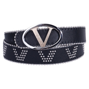 Cinturón de Cuero Blanco Personalizado con Hebilla en Forma de V y Decoración de Diamantes de Imitación, Estilo Casual, Fabricación OEM/ODM - Product Image 2