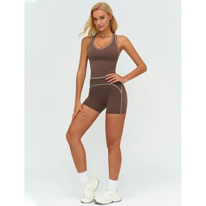Two Piece Workout Set Women Racerback Tank <b>Top</b> High Waist Shorts Gym Yoga Outfit Contrast Binding Breathable Spandex Polyester - Product Image 3