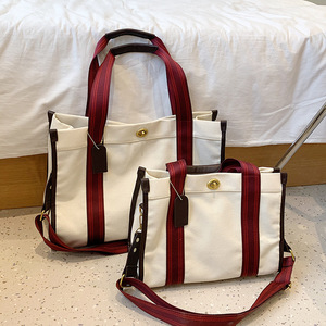 Sac fourre-tout bandoulière tendance pour femme, nouveau style, en toile rétro simple, sac à main contrastant, grande taille en polyester - Product Image 4