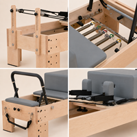 FLOWA Maple High Pilates Reformer 87kg con sistema de torre de altura ajustable, respaldo de silla plegable y 6 muelles para estudio