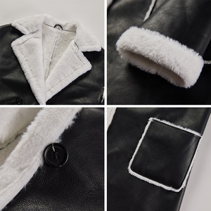 高品質 高級ベルト付きターンカラー 卸売 カスタマイズ レディース ラムファー トリム ロング レザーコート - Product Image 5