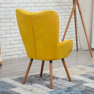 Phòng khách duy nhất giọng ghế cao trở lại Nhung Chần nút wingback giọng ghế với chân gỗ - Product Image 5