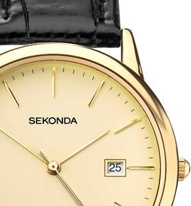 세콘다 남성용 클래식 37mm 쿼츠 패션 시계 스테인레스 스틸 케이스 날짜 창 가죽 스트랩 - Product Image 2