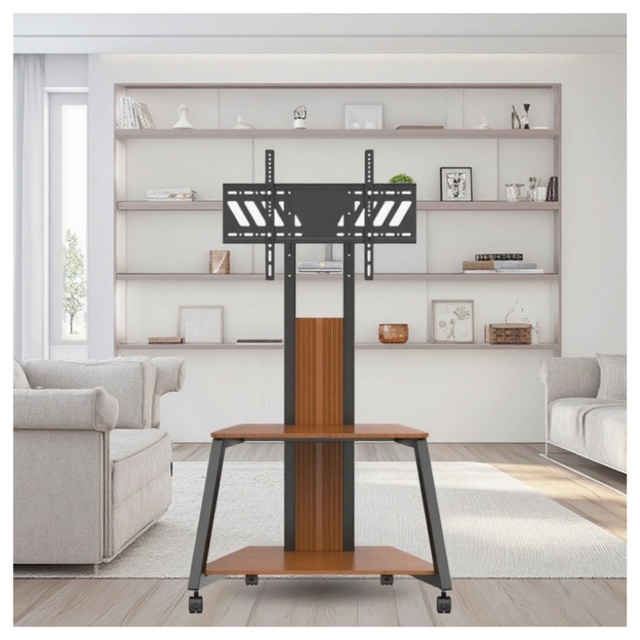 XYTC-03B Modern Wooden TV Trolley Cart Height Adjustable Rolling Design Mobile TV Stand With Mount for LCD LED TV